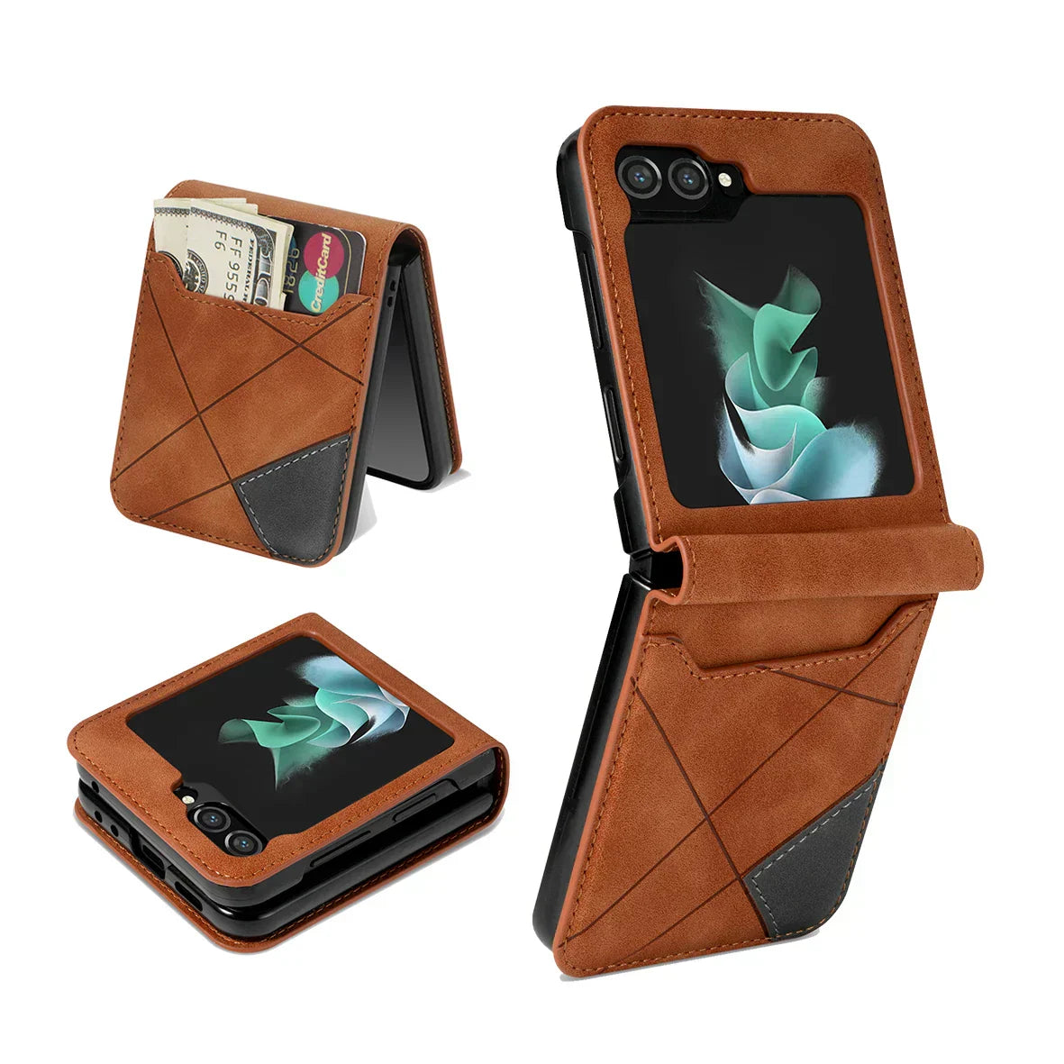 Leather Wallet Case for Galaxy Z Flip | Magnetic Closure | Card & Cash Slots | Drop Protection