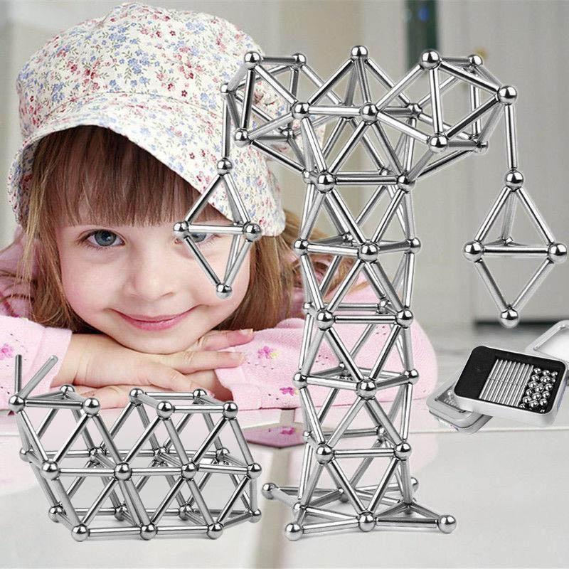 Magnetic Building Set | DIY Magnetic Sculpture Kit | Steel Balls & Magnetic Rods | Stress Relief