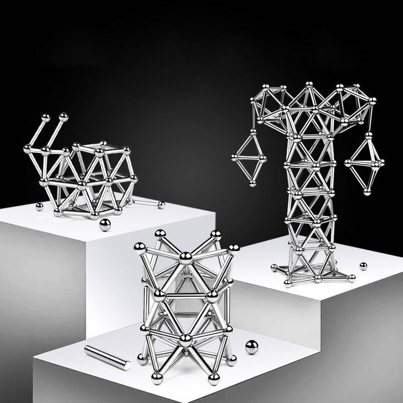 Magnetic Building Set | DIY Magnetic Sculpture Kit | Steel Balls & Magnetic Rods | Stress Relief