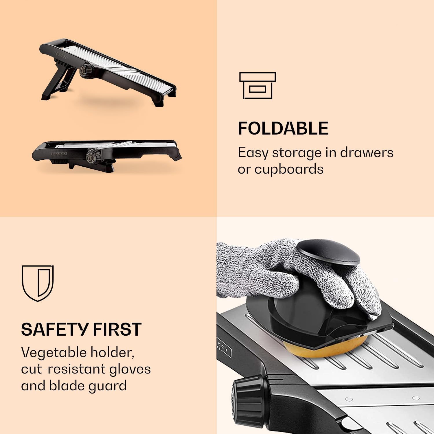 Mandoline Slicer | Adjustable Thickness & Stainless Steel Blade | Cut-Resistant Gloves