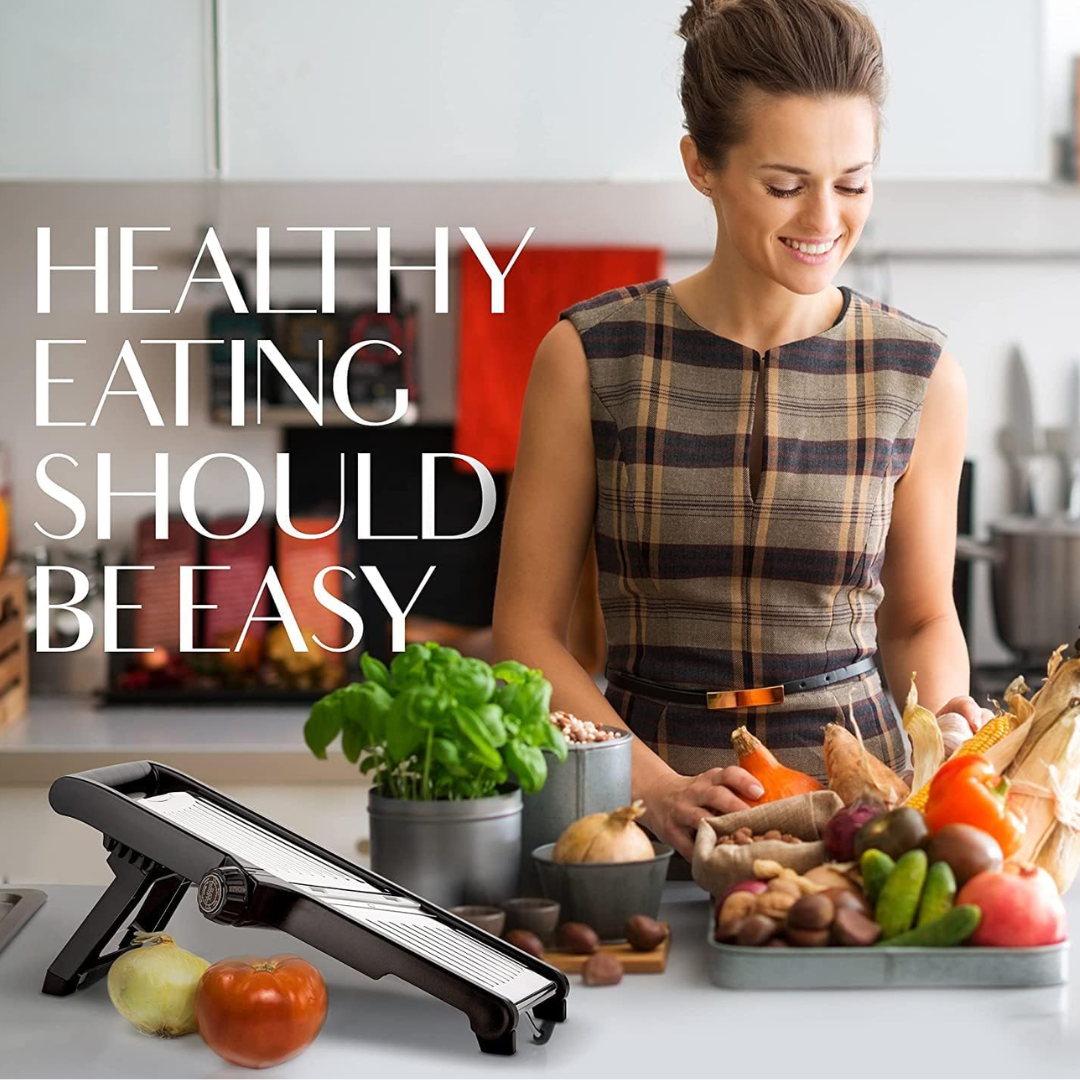 Mandoline Slicer | Adjustable Thickness & Stainless Steel Blade | Cut-Resistant Gloves