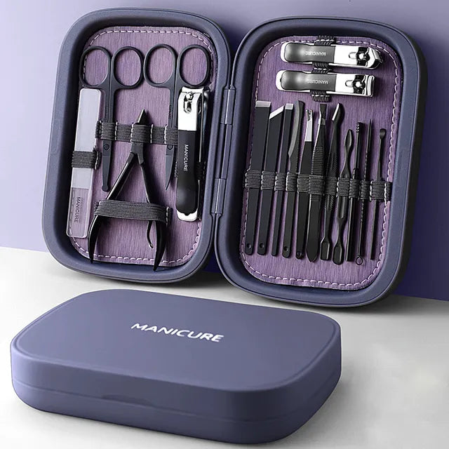 Manicure & Pedicure Kit | Professional 18-Piece Set | Stainless Steel Tools & Travel Case