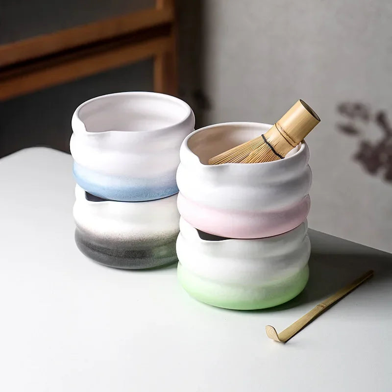 Matcha Bowl Set | Ceramic 550ml Bowl with Pouring Spout | Includes Whisk Holder