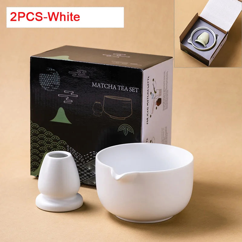 Matcha Bowl Set | Ceramic 550ml Bowl with Pouring Spout | Includes Whisk Holder