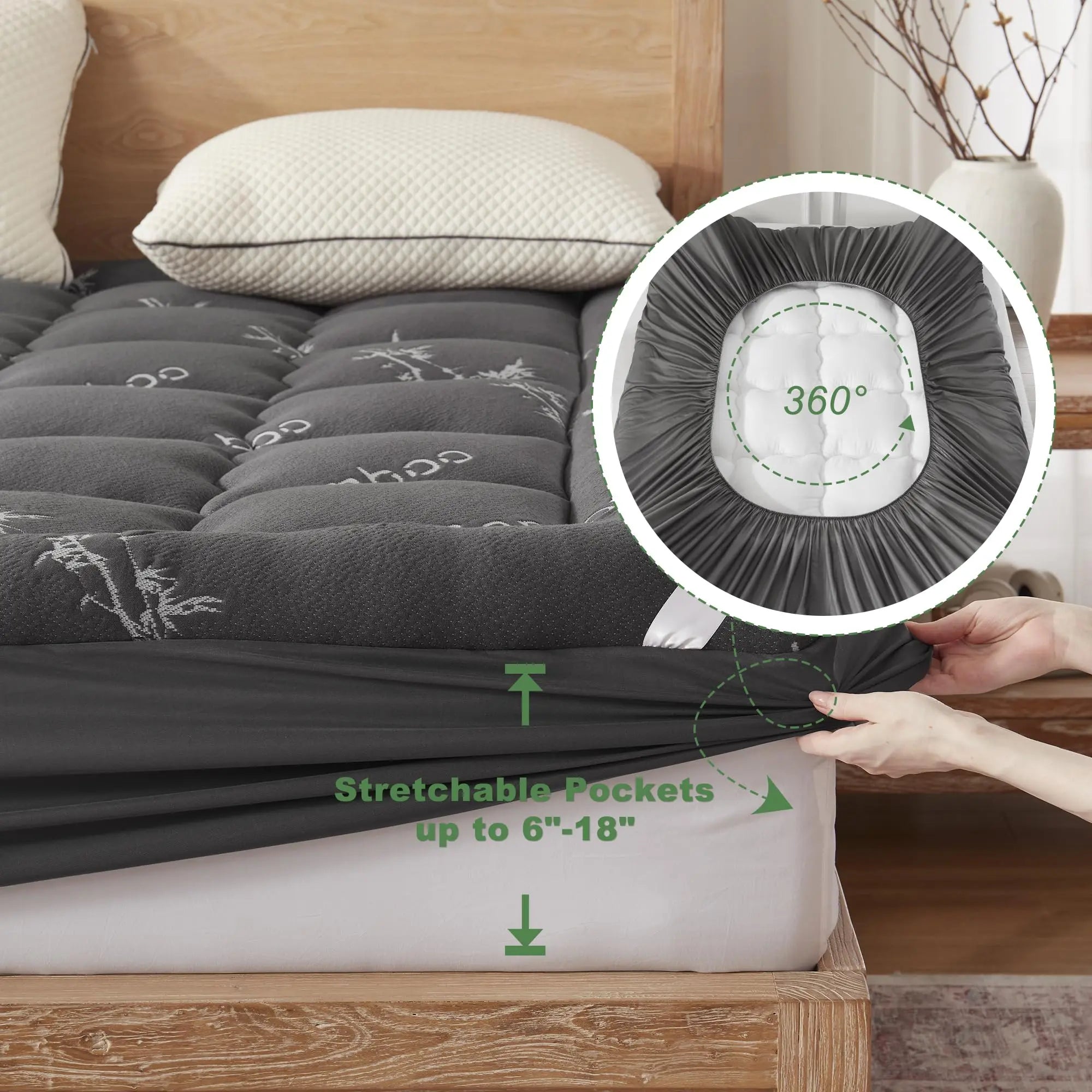 Mattress Topper | Bamboo Viscose Cover | Quilted Waterproof & Breathable | All-Season Comfort