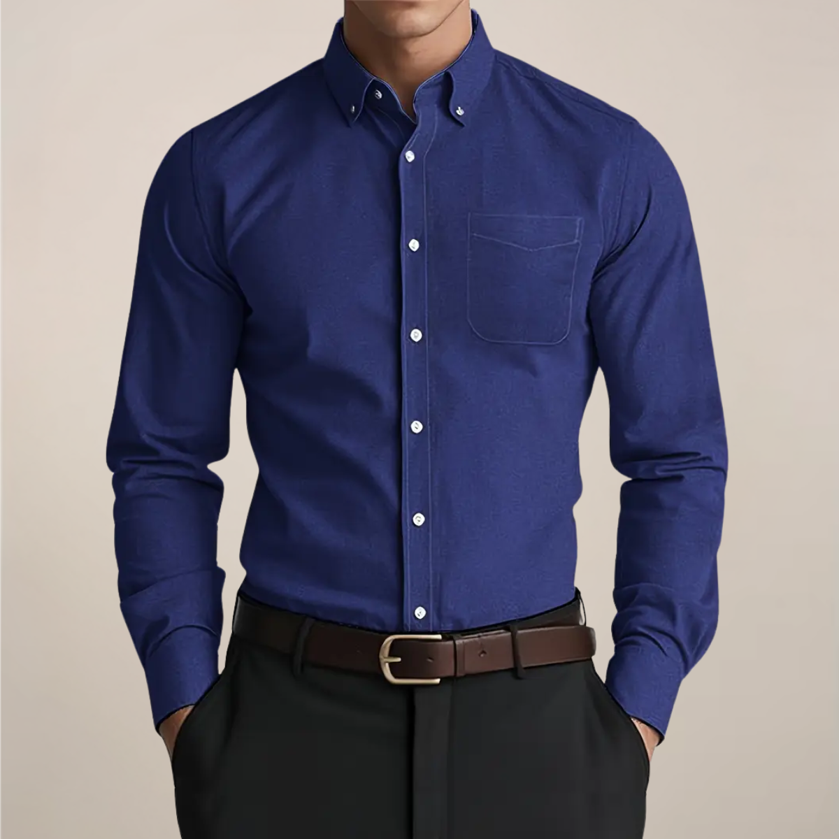 Men's Long-Sleeve Button-Down Shirt | Button-Down Collar & Chest Pocket | Regular Fit