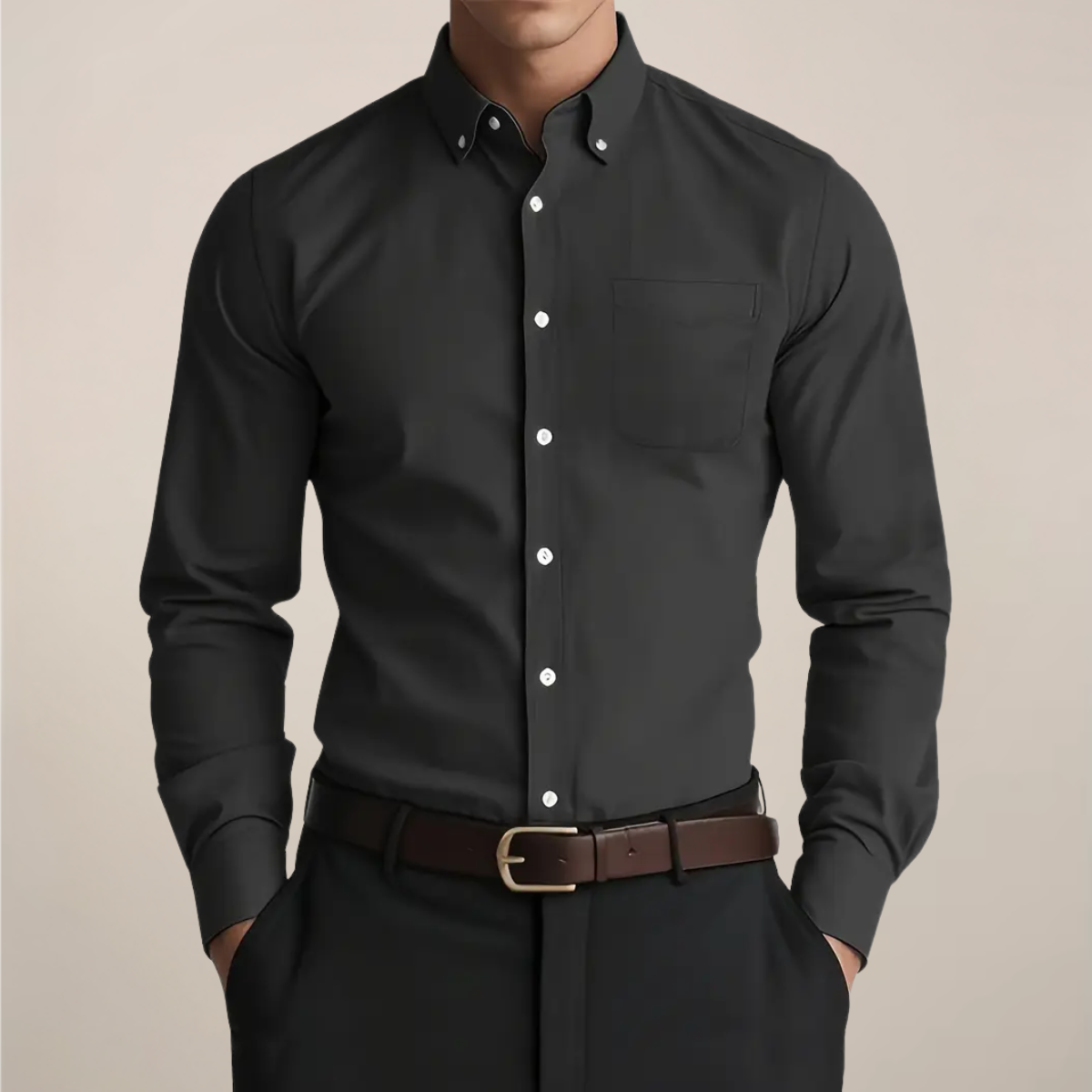 Men's Long-Sleeve Button-Down Shirt | Button-Down Collar & Chest Pocket | Regular Fit
