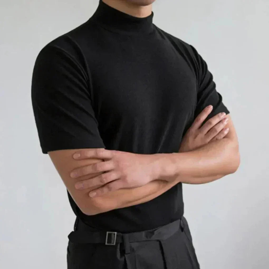 Men's Mock Neck Tee | Short-Sleeve Shaped Knit | Cotton-Blend Fabric