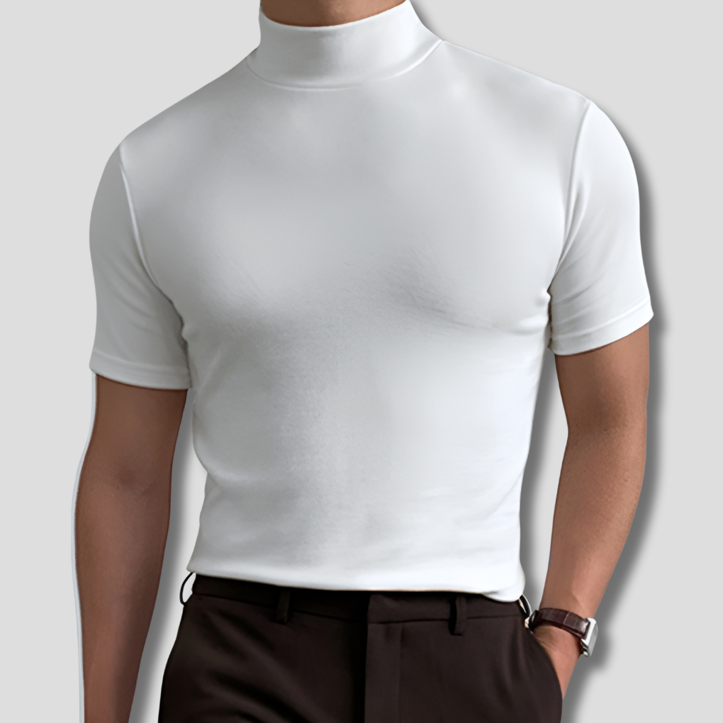 Men's Mock Neck Tee | Short-Sleeve Shaped Knit | Cotton-Blend Fabric