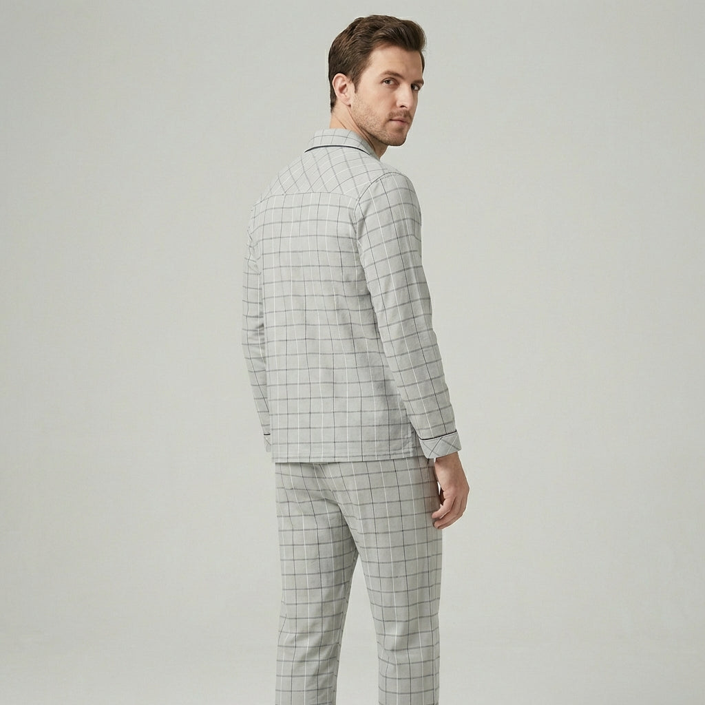 Men's Plaid Pajama Set | Button-Front Shirt | Breathable Soft Fabric | Comfortable Fit