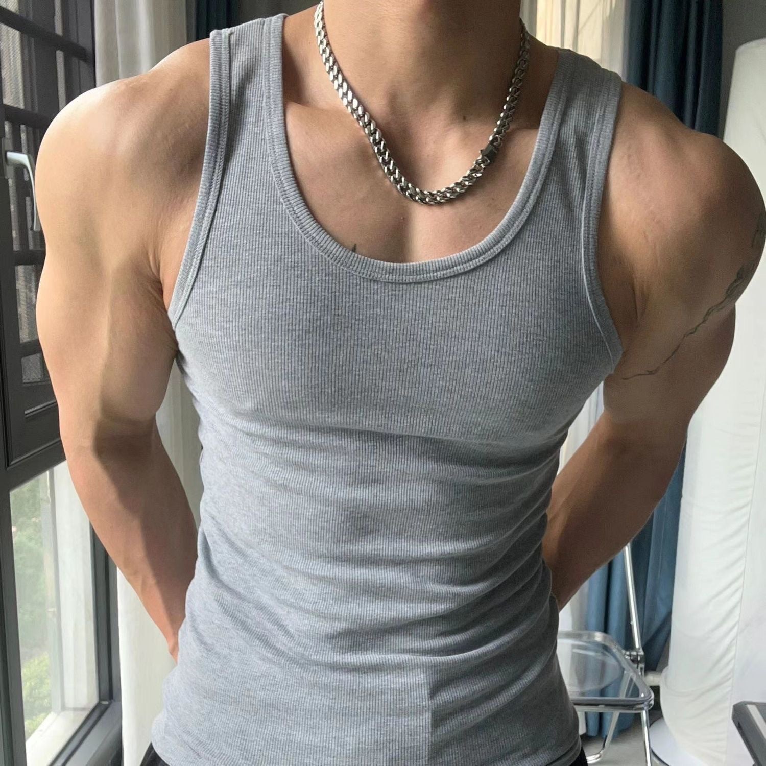 Men's Ribbed Tank Top | Breathable Lightweight Fabric | Sleeveless Summer Layer | Comfortable Fit