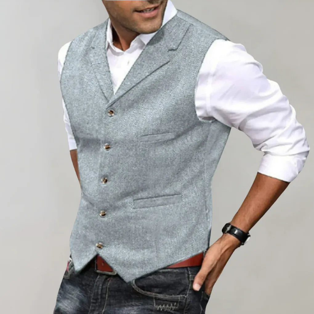 Men's Tailored Vest | Herringbone Design | Wool-Blend Fabric | Adjustable Fit