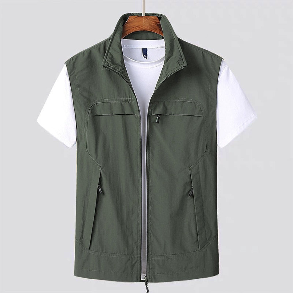 Men's Vest | Stand Collar Full-Zip | Breathable Quick-Dry Fabric | Lightweight