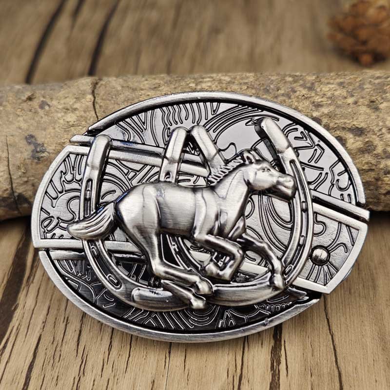 Men's Western Belt Buckle | Oval Bull Skull Design | Concealed Pocket Knife | Everyday Carry