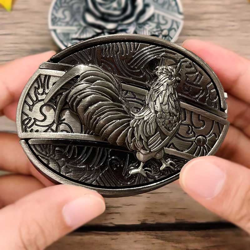 Men's Western Belt Buckle | Oval Bull Skull Design | Concealed Pocket Knife | Everyday Carry