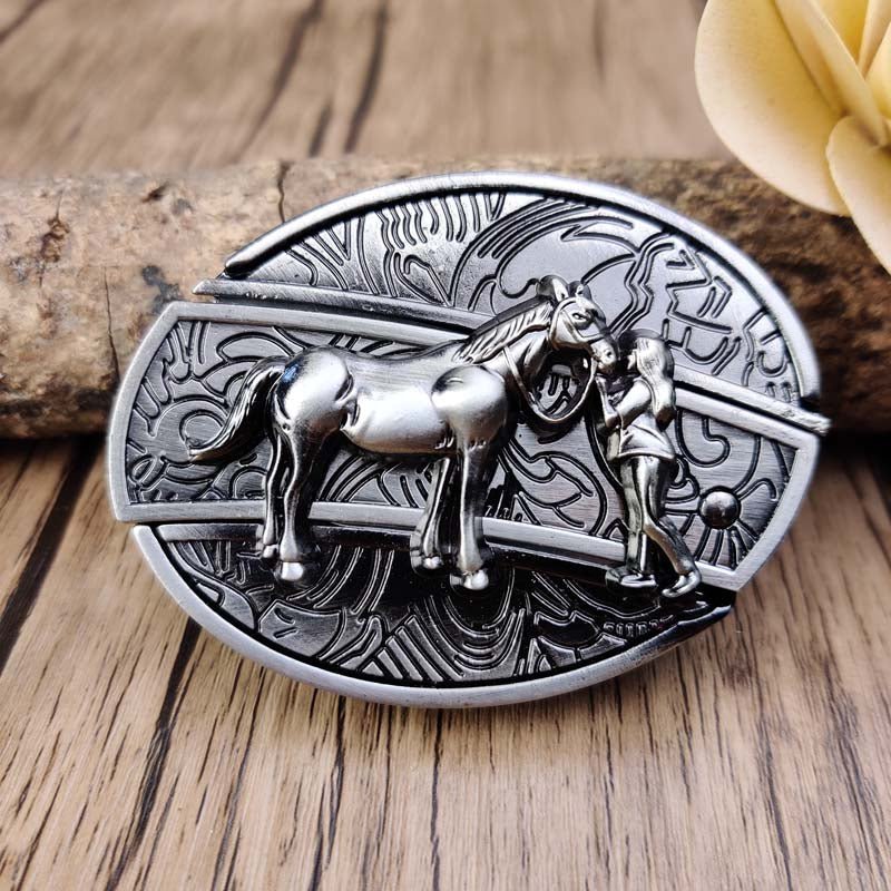 Men's Western Belt Buckle | Oval Bull Skull Design | Concealed Pocket Knife | Everyday Carry