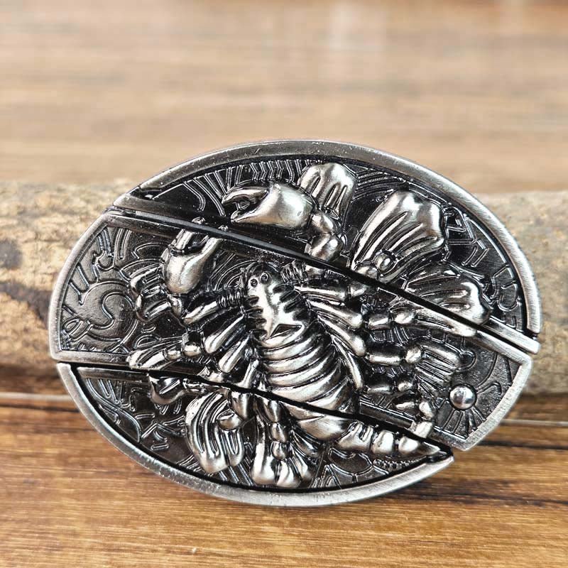 Men's Western Belt Buckle | Oval Bull Skull Design | Concealed Pocket Knife | Everyday Carry