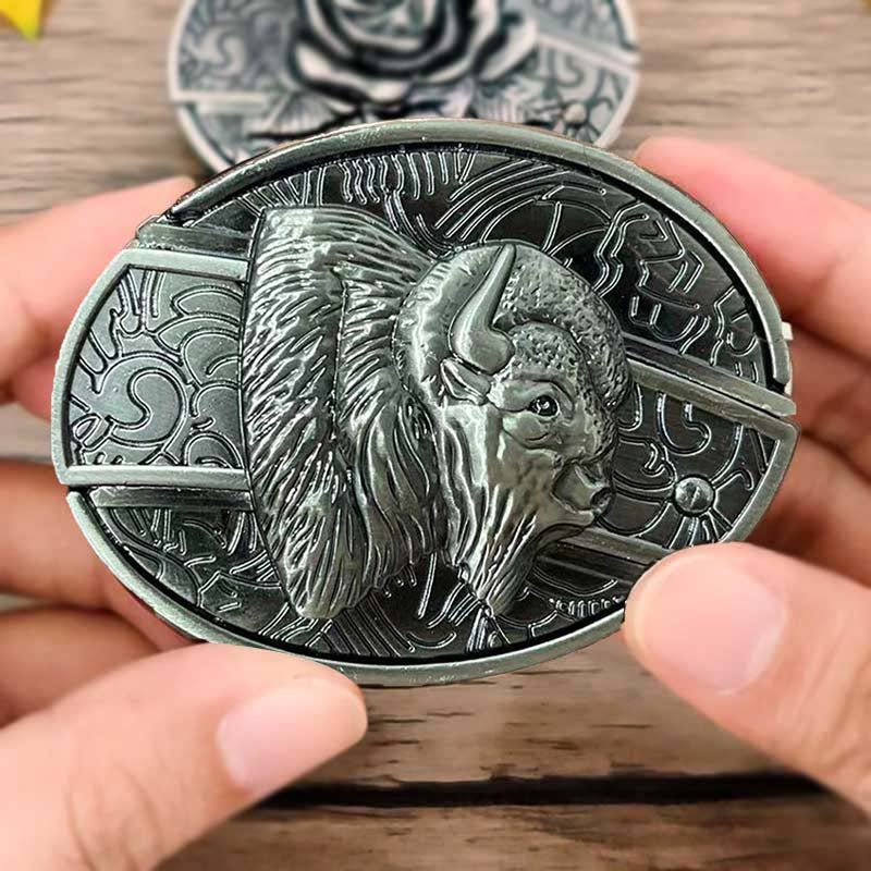Men's Western Belt Buckle | Oval Bull Skull Design | Concealed Pocket Knife | Everyday Carry