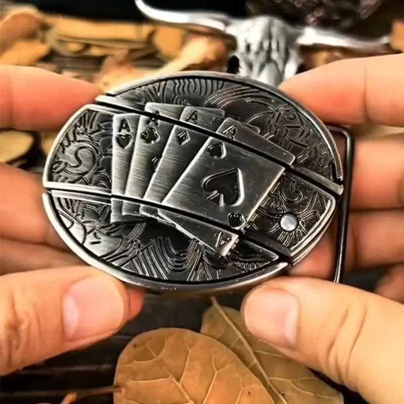 Men's Western Belt Buckle | Oval Bull Skull Design | Concealed Pocket Knife | Everyday Carry