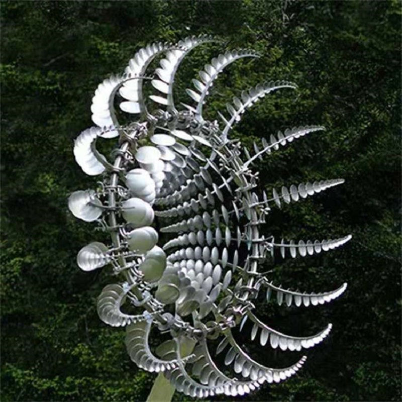Metal Garden Wind Spinner | Round Multi-Blade Kinetic | 31cm Diameter Telescopic Pole