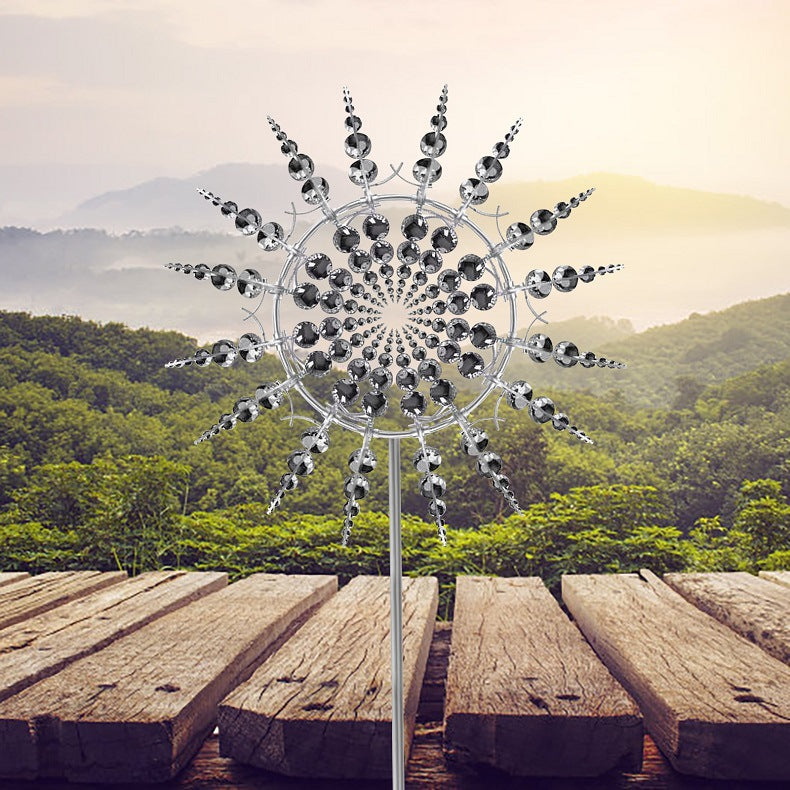 Metal Garden Wind Spinner | Round Multi-Blade Kinetic | 31cm Diameter Telescopic Pole