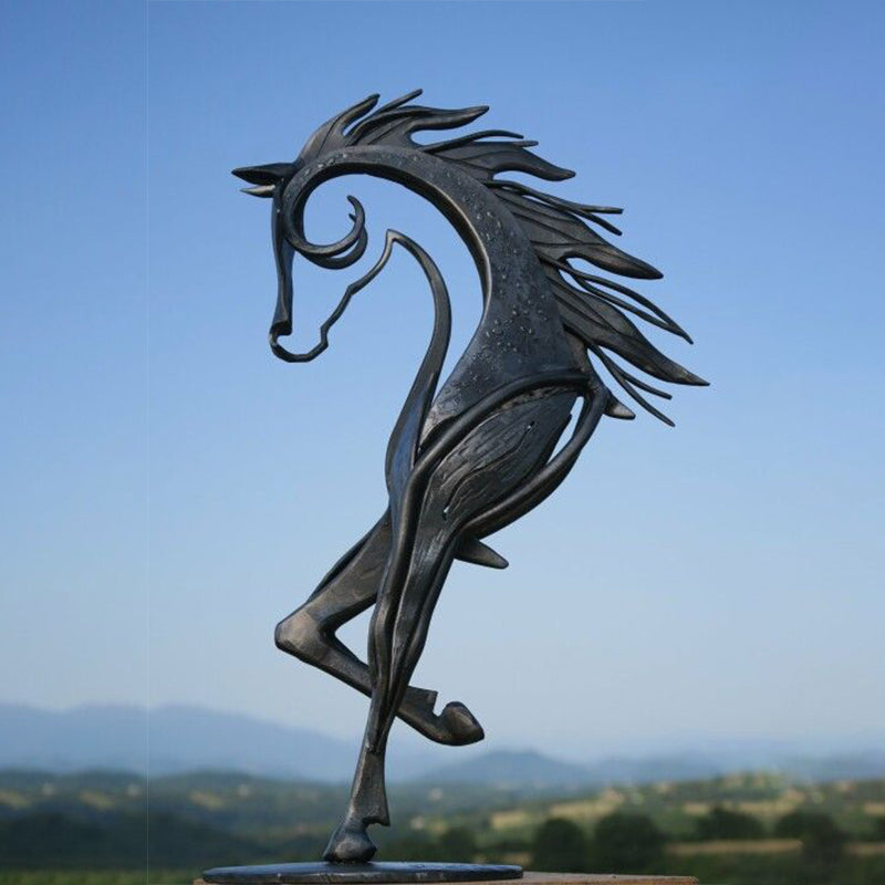 Metal Horse Sculpture | Handcrafted Rustic Bronze Finish | Weather-Resistant 20 × 20 cm