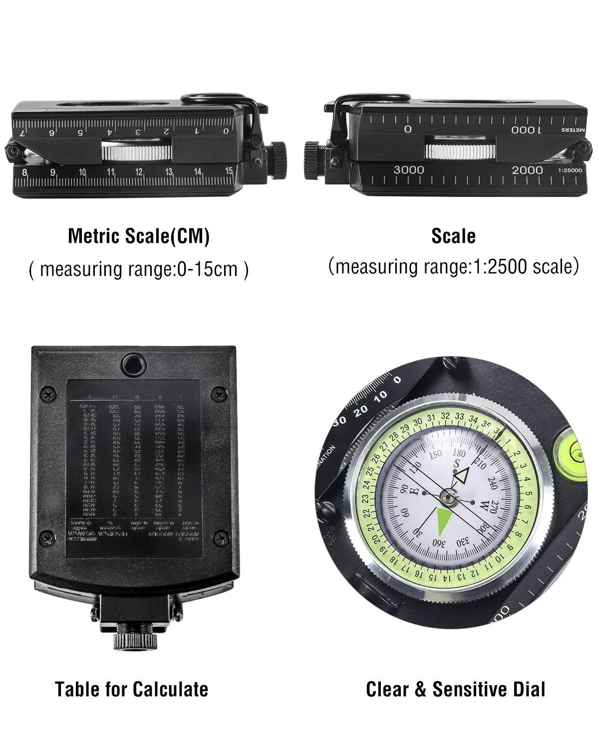 Military Compass | Waterproof Aluminum Body | Clinometer & Sighting Reticle | Hiking & Camping