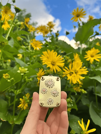 Mini Flower Press | Handcrafted Silver & Brass | 10 Reusable Blotter Sheets | Portable