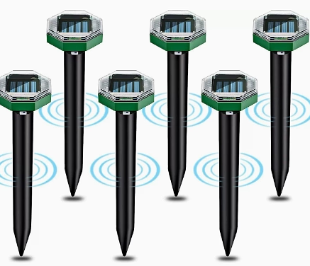 Mole Repellent Stakes | Ultrasonic & Vibration Deterrent | Solar-Powered, Weather-Resistant | 4-Pack