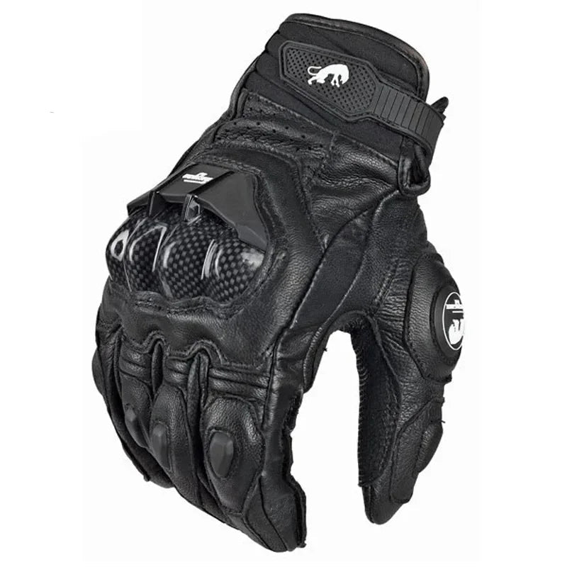 Motorcycle Gloves | Carbon Fiber Knuckle Armor | Leather Palm | Year-Round Comfort