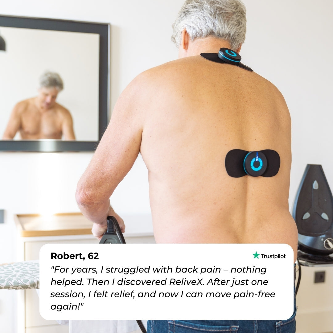 NMES Muscle Stimulator | 19 Intensity Levels | Reusable Self-Adhesive Pads | Back Pain Relief