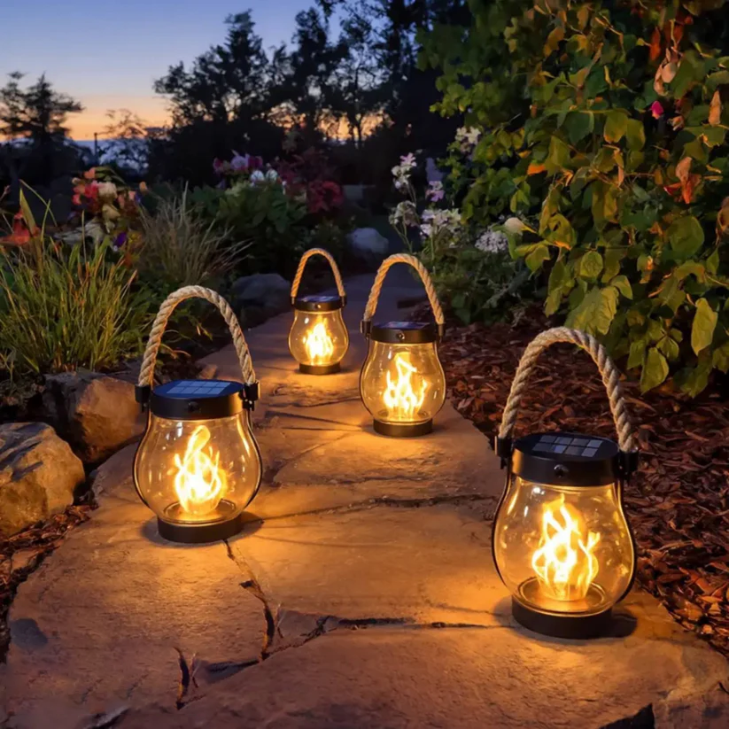 Outdoor Solar Lantern | Flickering Flame Effect | Solar & USB-C Rechargeable | Weather-Resistant
