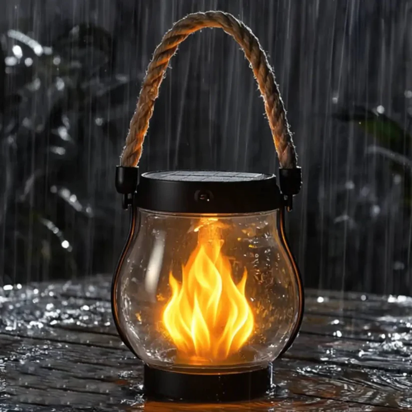 Outdoor Solar Lantern | Flickering Flame Effect | Solar & USB-C Rechargeable | Weather-Resistant