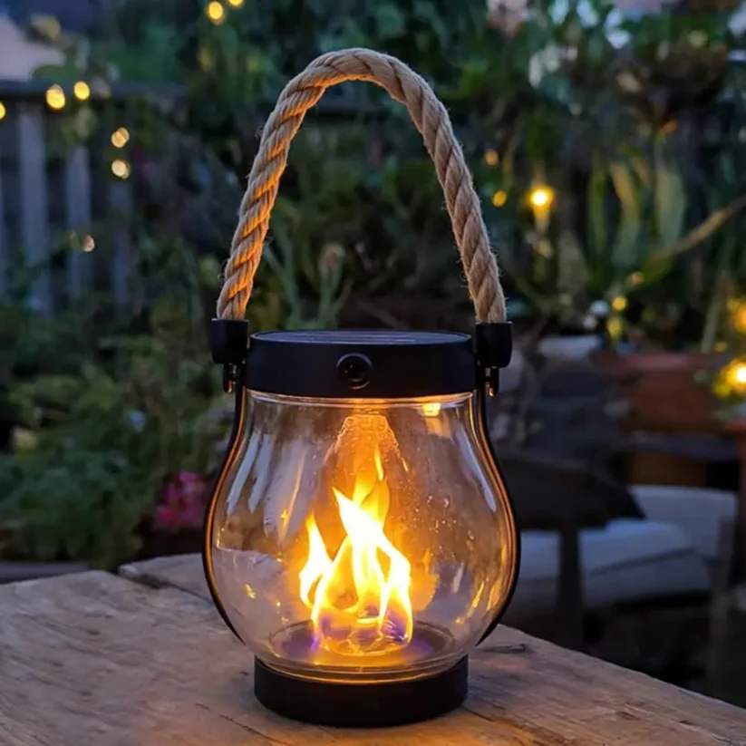 Outdoor Solar Lantern | Flickering Flame Effect | Solar & USB-C Rechargeable | Weather-Resistant