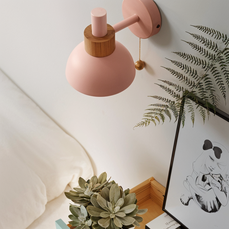 Pastel Wall Lamp | Warm Glow | Iron & Wood Frame | Bedroom & Living Room