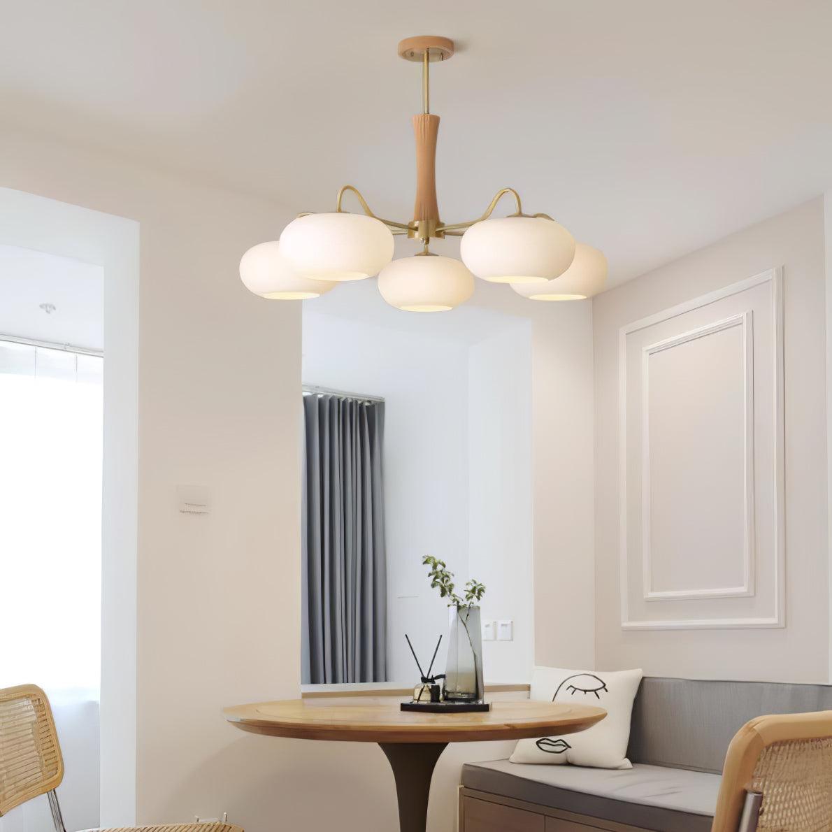 Pendant Lamp | Mid-Century Glass Shades & Wood Base | Adjustable Height | Cozy Ambiance