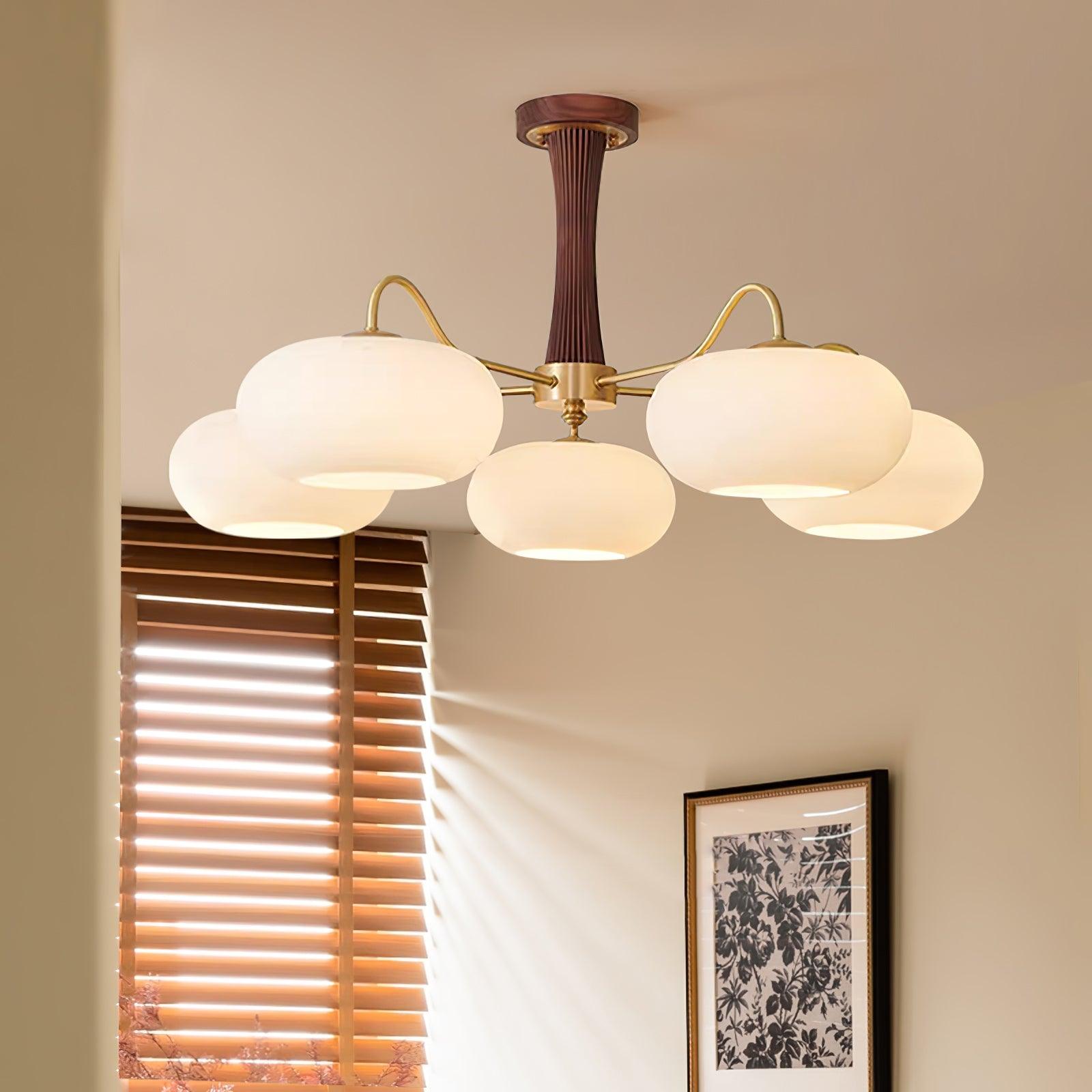 Pendant Lamp | Mid-Century Glass Shades & Wood Base | Adjustable Height | Cozy Ambiance