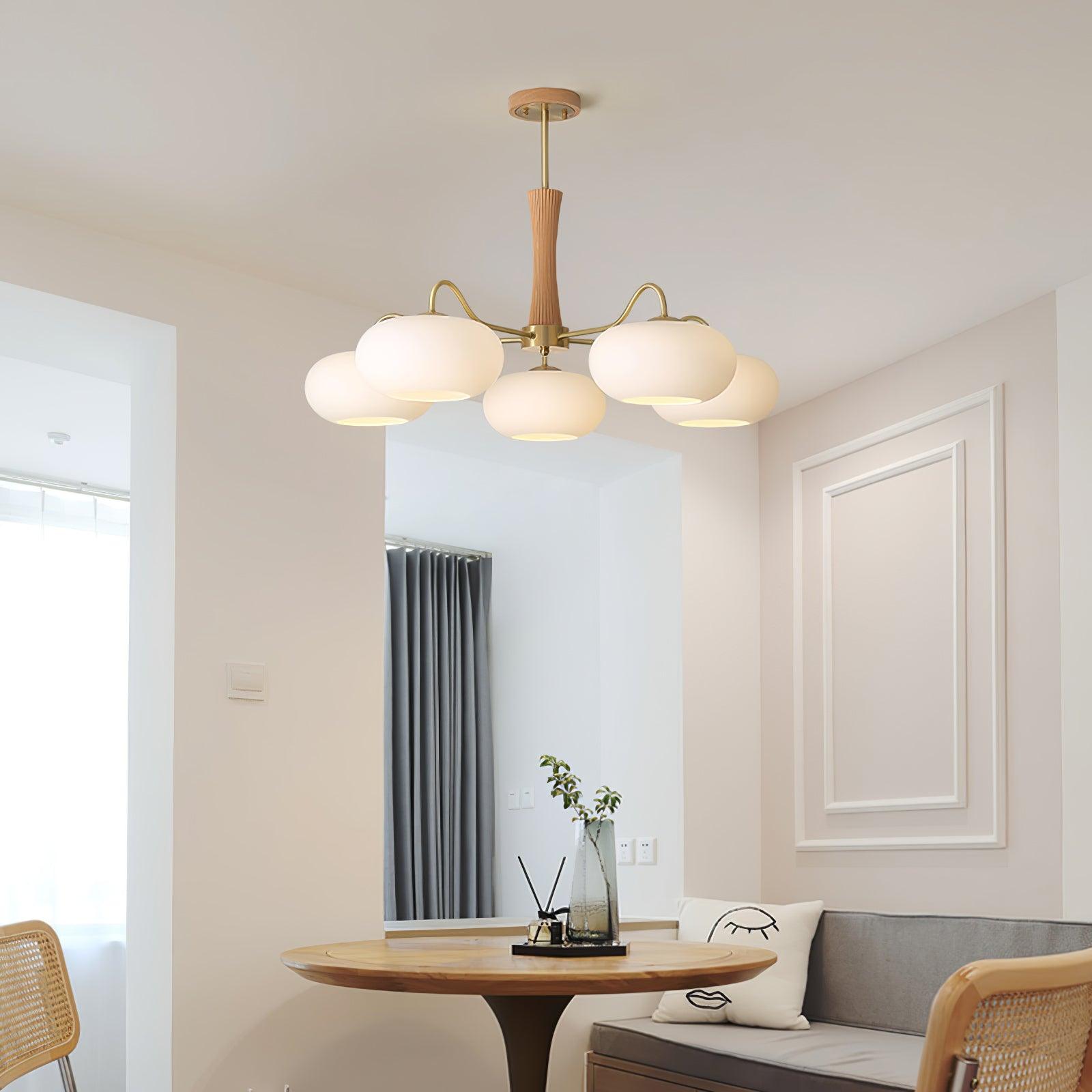 Pendant Lamp | Mid-Century Glass Shades & Wood Base | Adjustable Height | Cozy Ambiance