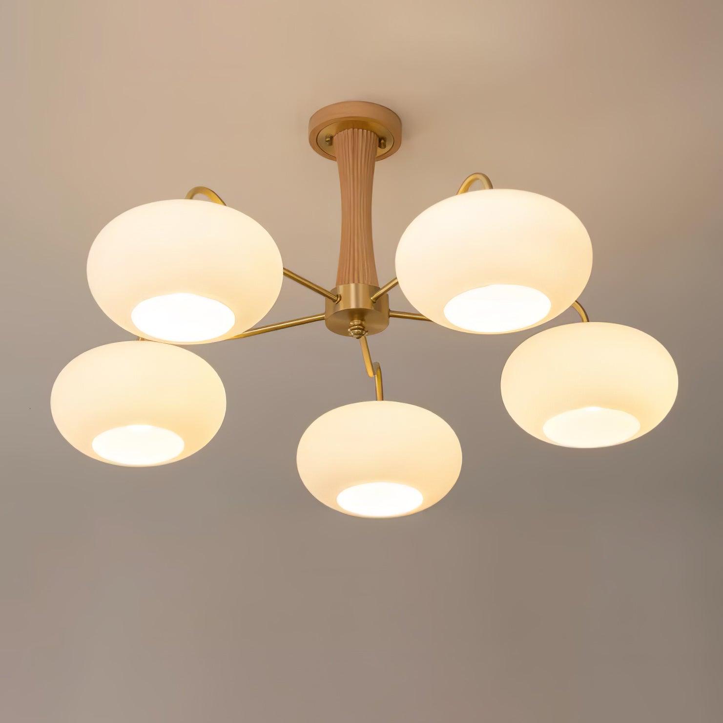 Pendant Lamp | Mid-Century Glass Shades & Wood Base | Adjustable Height | Cozy Ambiance