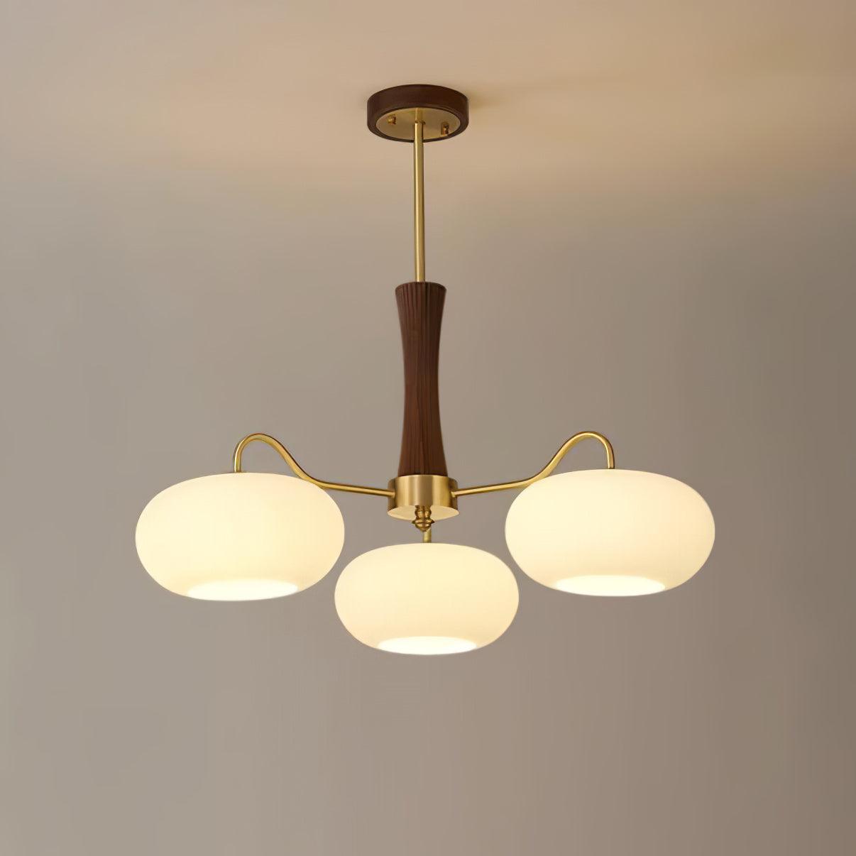 Pendant Lamp | Mid-Century Glass Shades & Wood Base | Adjustable Height | Cozy Ambiance