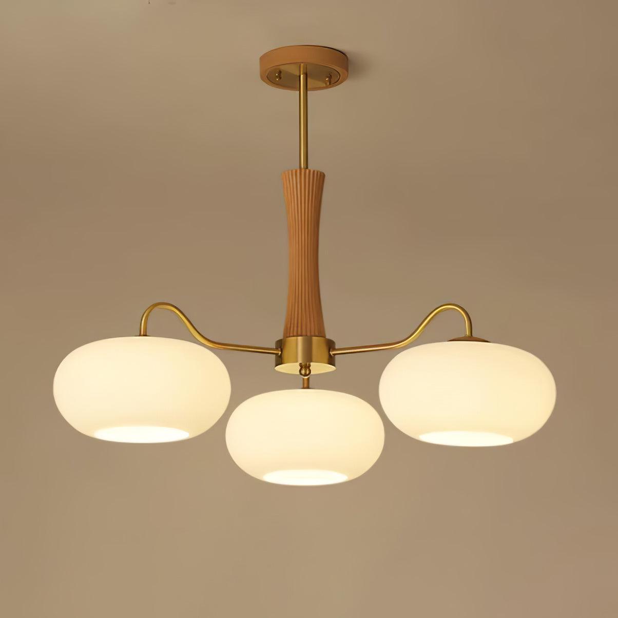 Pendant Lamp | Mid-Century Glass Shades & Wood Base | Adjustable Height | Cozy Ambiance