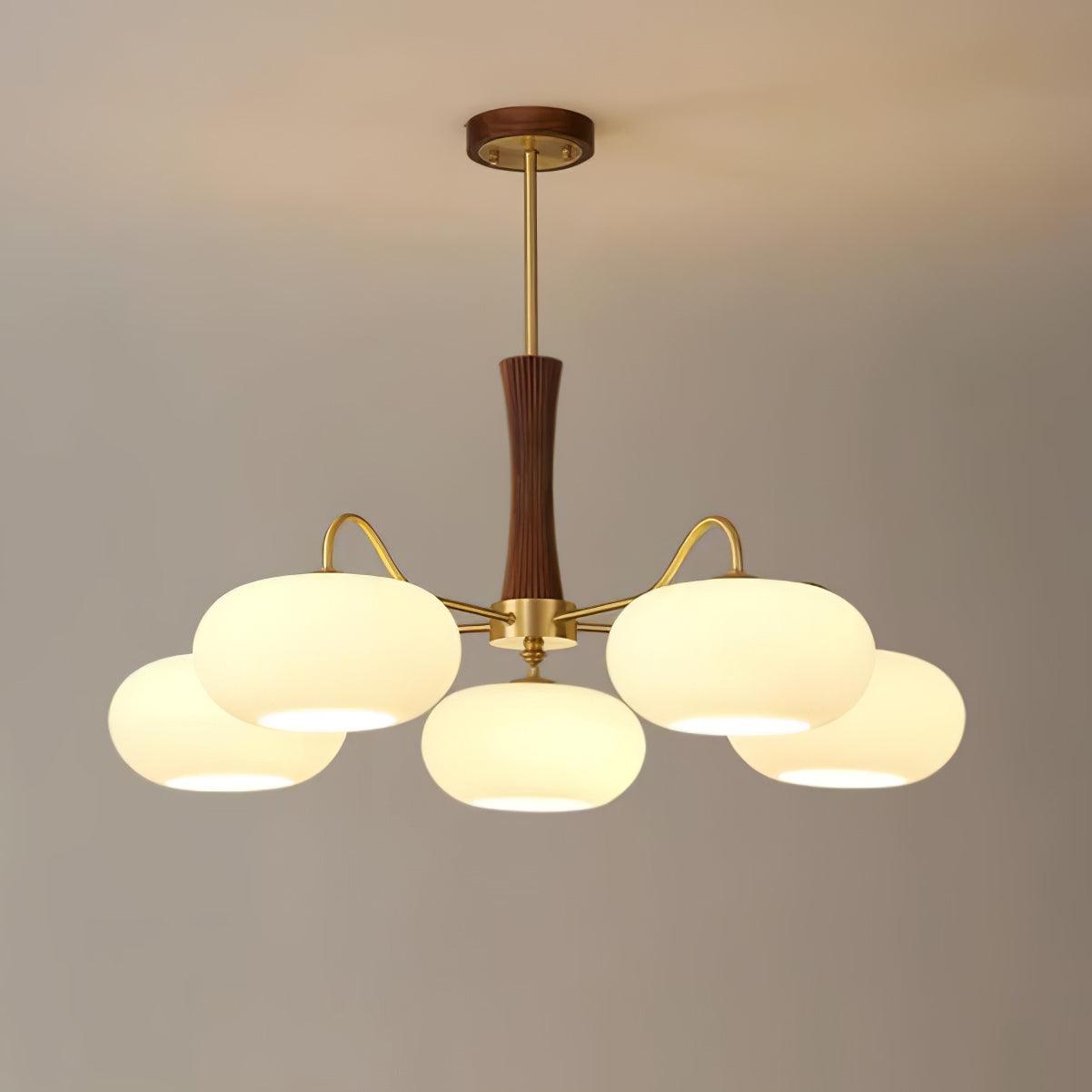 Pendant Lamp | Mid-Century Glass Shades & Wood Base | Adjustable Height | Cozy Ambiance