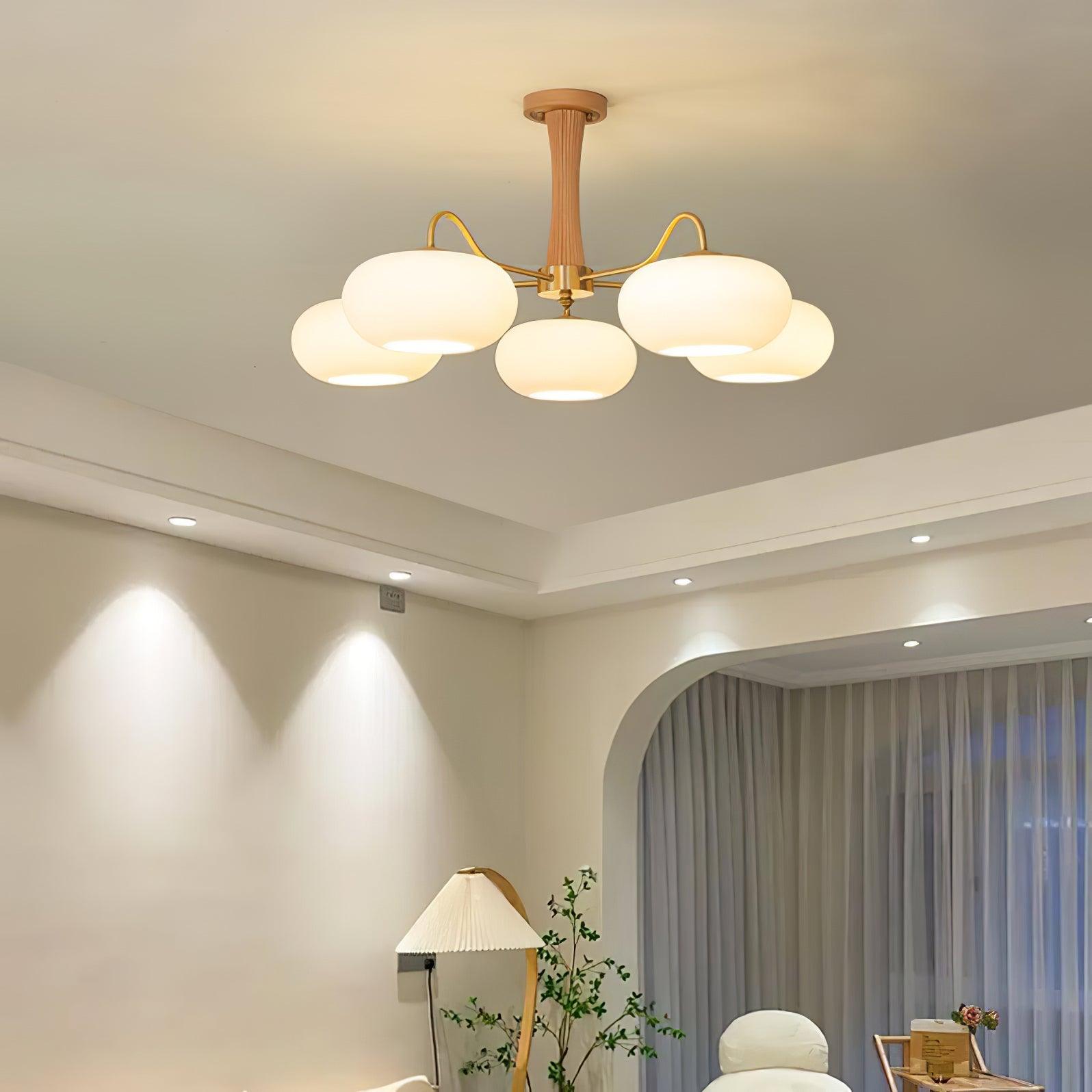 Pendant Lamp | Mid-Century Glass Shades & Wood Base | Adjustable Height | Cozy Ambiance