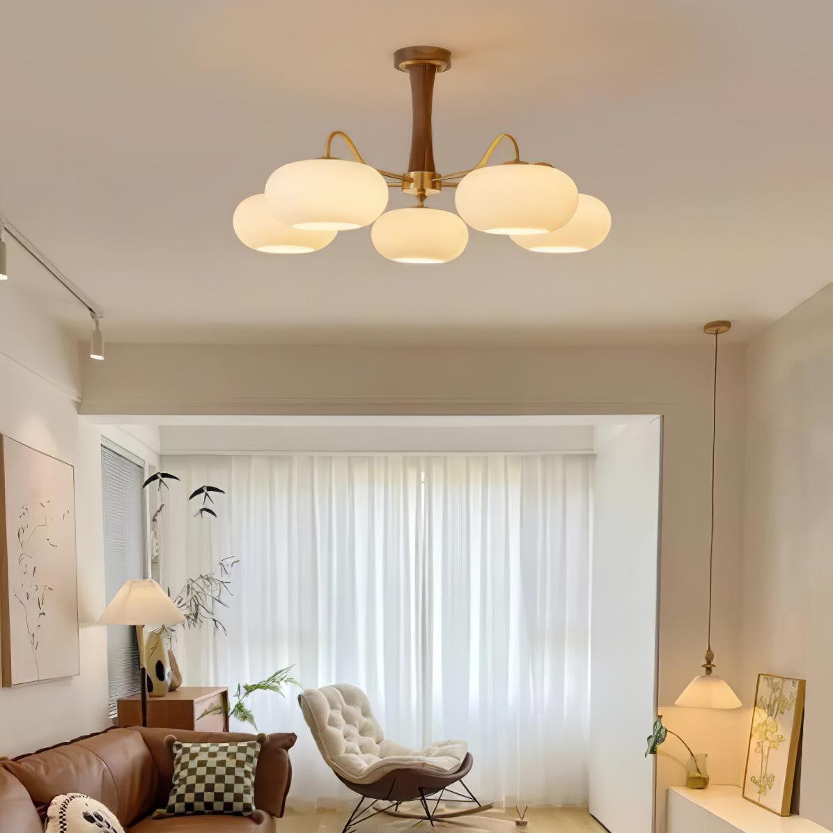 Pendant Lamp | Mid-Century Glass Shades & Wood Base | Adjustable Height | Cozy Ambiance