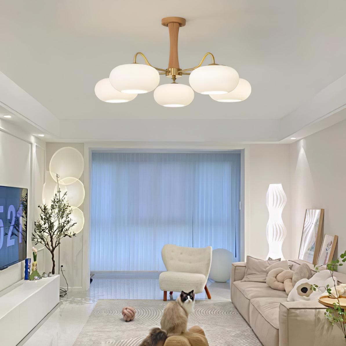 Pendant Lamp | Mid-Century Glass Shades & Wood Base | Adjustable Height | Cozy Ambiance