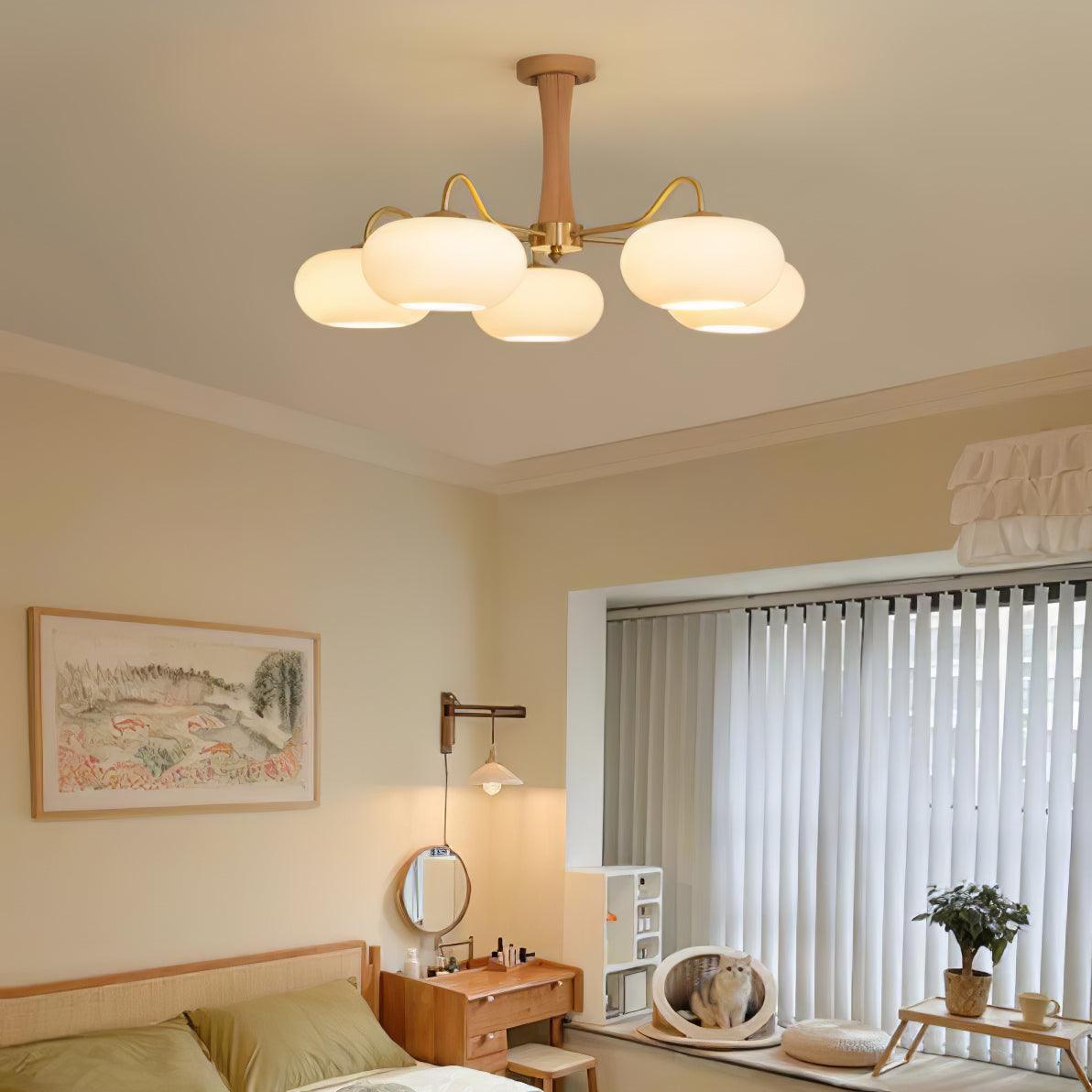 Pendant Lamp | Mid-Century Glass Shades & Wood Base | Adjustable Height | Cozy Ambiance