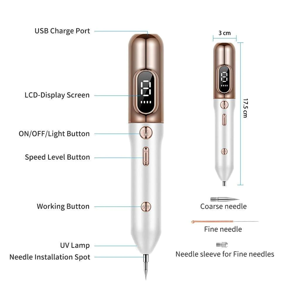 Plasma Skin Pen | 9-Level Intensity | Fine Needle Tips | At-Home Use
