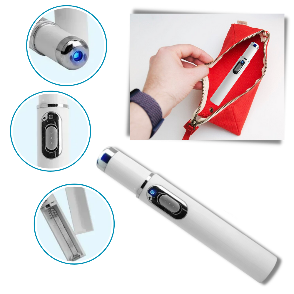 Portable Blue Light Skin Pen | Targeted Scar & Hyperpigmentation Treatment | Battery-Operated Travel Size
