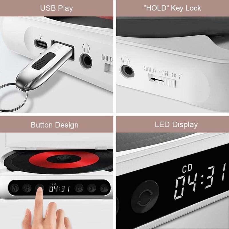 Portable CD Player | Bluetooth & Wired Playback | Up to 6-Hour Battery