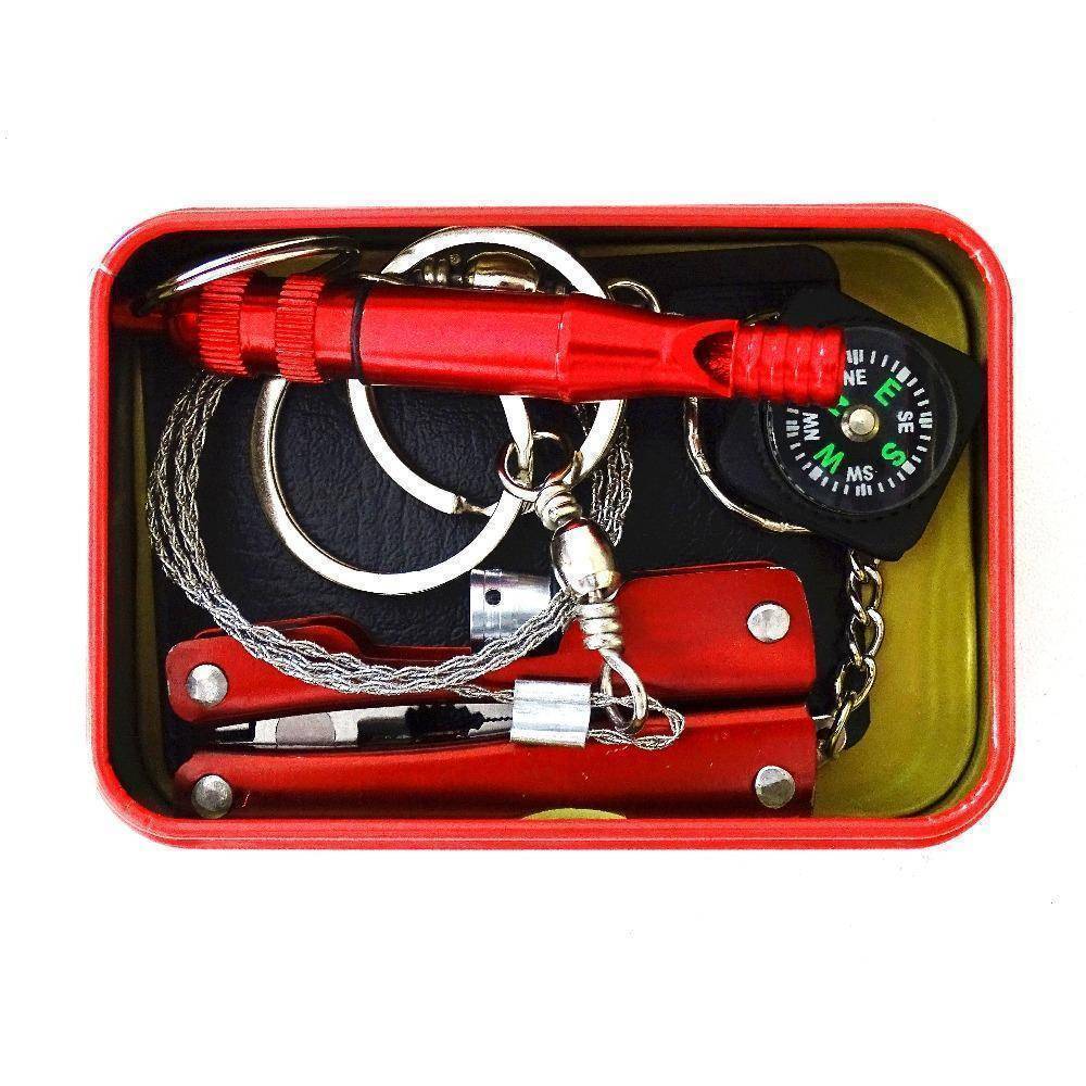 Portable Survival Kit | 8-Piece Compact Set | Durable Metal Box, Compass & Whistle